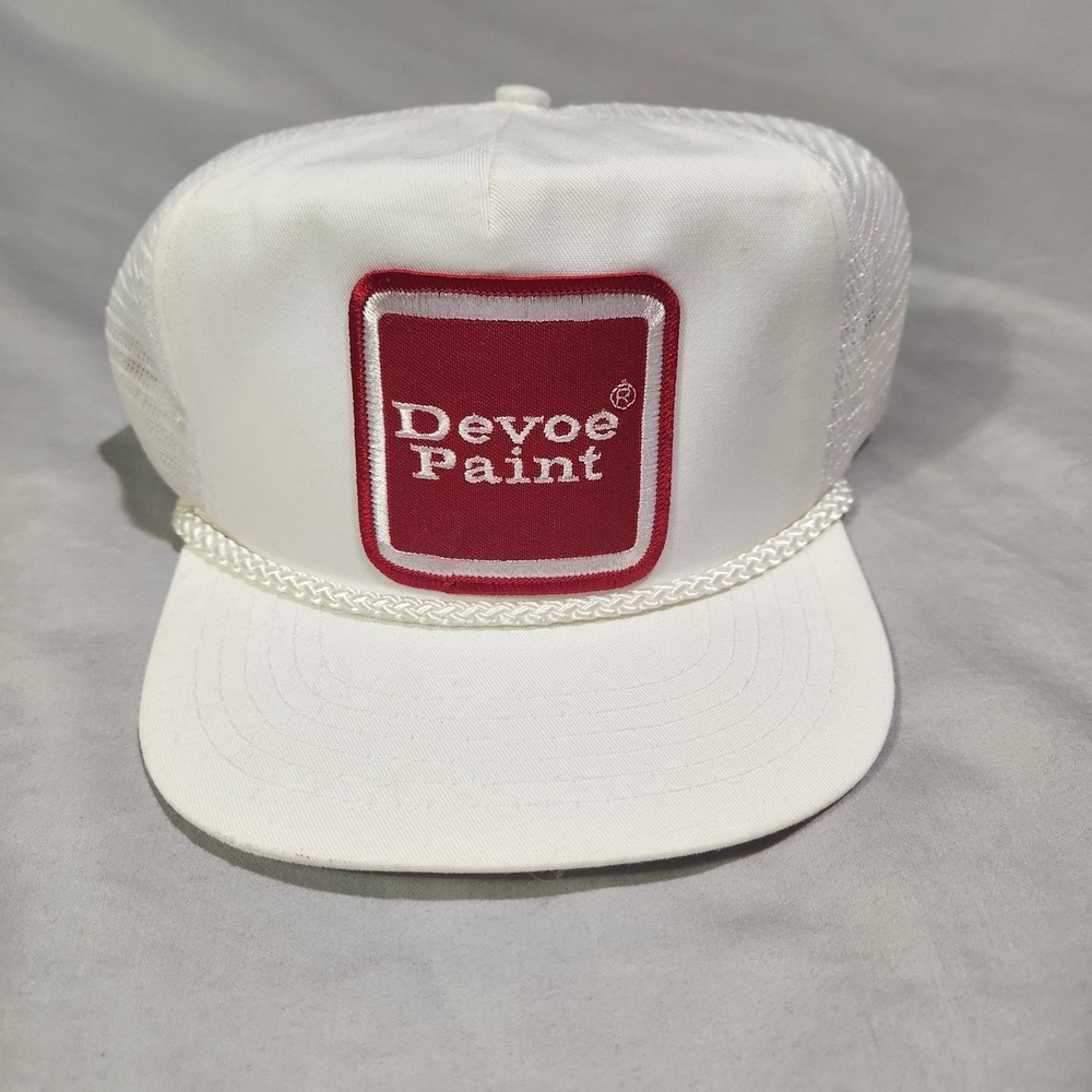San Sun Devoe Paint Trucker Hat Mens OSFA White Excellent‎ Vintage Rope Mesh Cap